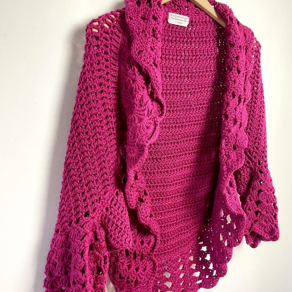 Handmade Crochet Sweater Shawl Shrug Medium Bell Sleeve Cottage Boho Festival - Picture 8 of 12